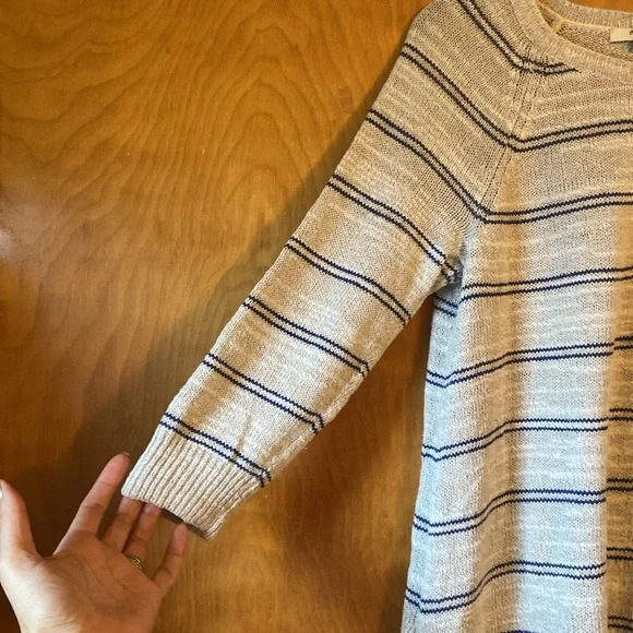 Madewell Cabin Stripe Natural & Navy Linen Silk Sweater Size M - Picture 5 of 12